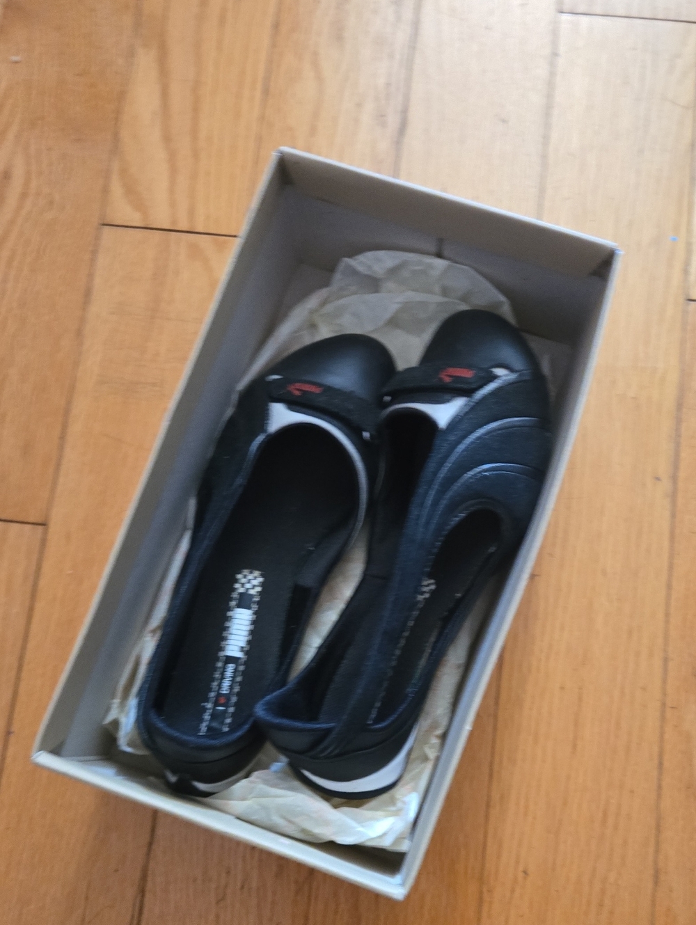 Puma Black Slip-On Ballet Flats with Subtle Red Logo